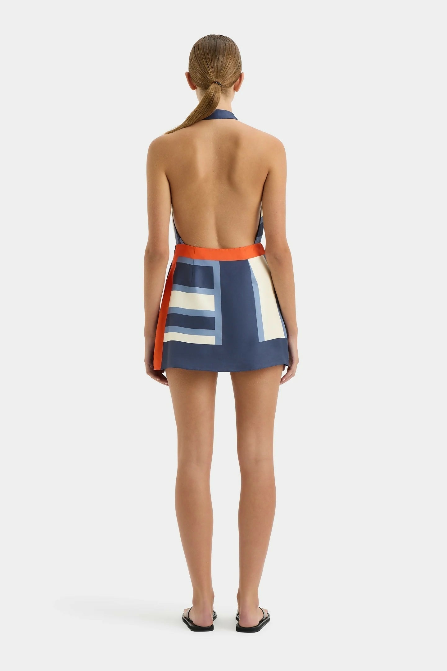 Elegant Striped Halterneck Mini Dress