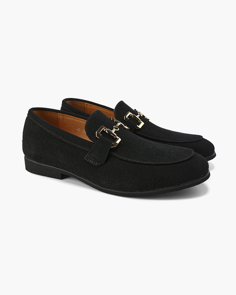 Suede Loafer with Gold Metal Detail