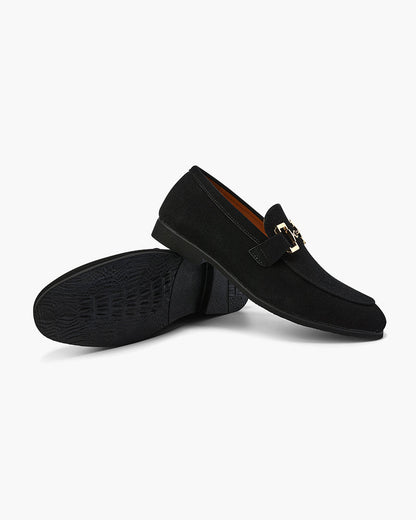 Suede Loafer with Gold Metal Detail