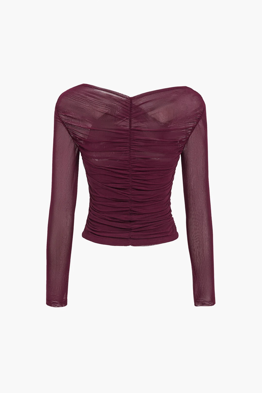 Ruched Mesh Long Sleeve Cross-Front Top
