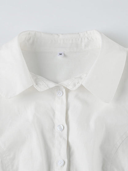 Vintage Slim Waist V-Neck Short Sleeve Shirt
