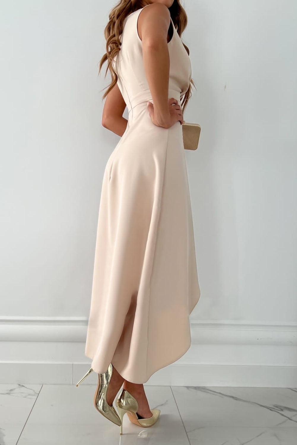 Sleeveless Wrap Maxi Dress with V-Neck & Asymmetrical Hem