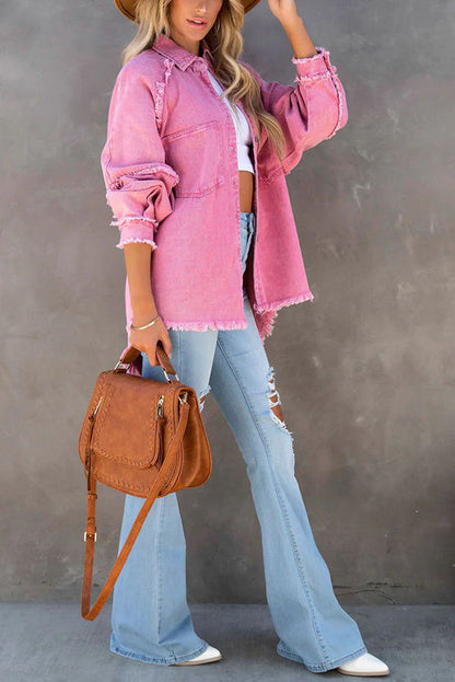 Oversized Denim Jacket with Fringe Detail