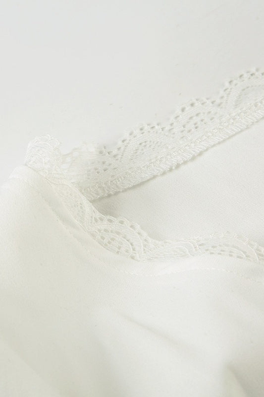 Lace Panelled V-Neck Puff Sleeve Blouse for Women