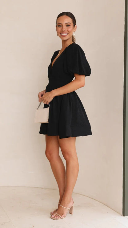 Mini Dress with Puff Sleeves and Square Neckline