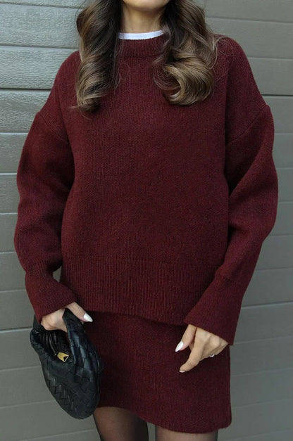 Elegant Sweater & Skirt Co-Ord Set - Two-Piece Knit Set