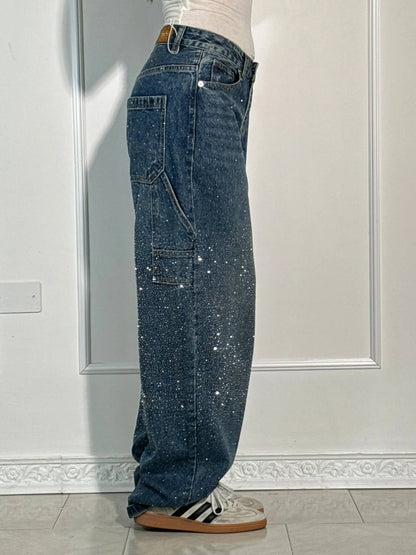 Sparkle Straight-Leg High Waist Jeans