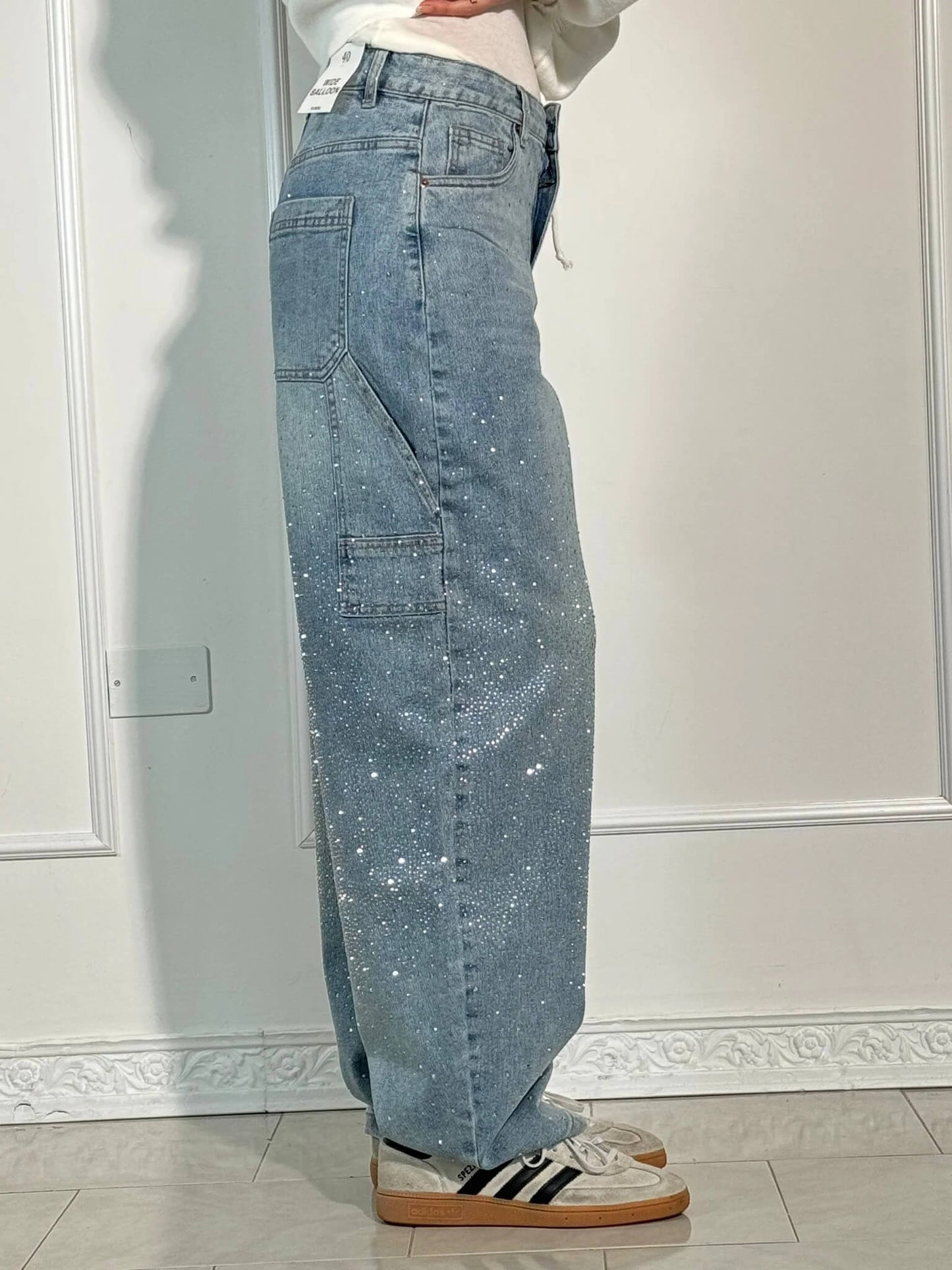 Sparkle Straight-Leg High Waist Jeans