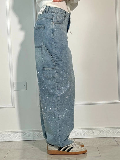 Sparkle Straight-Leg High Waist Jeans