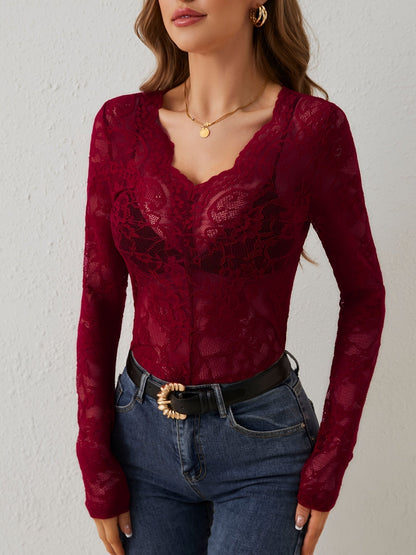 Lace Blouse with Long Sleeves and Sheer Details