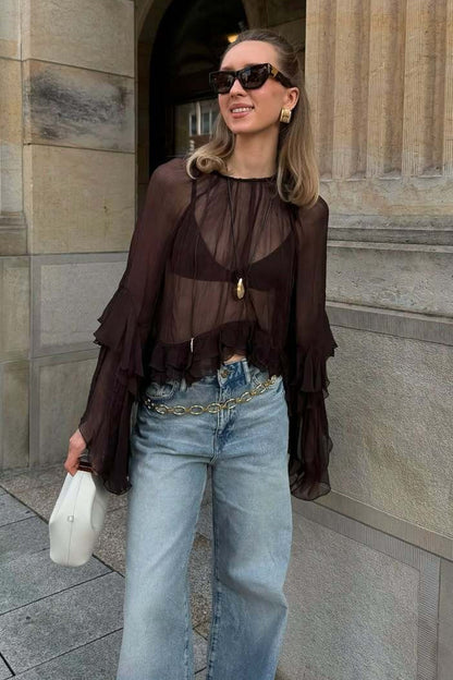 Flared Sleeve Chiffon Blouse for Women