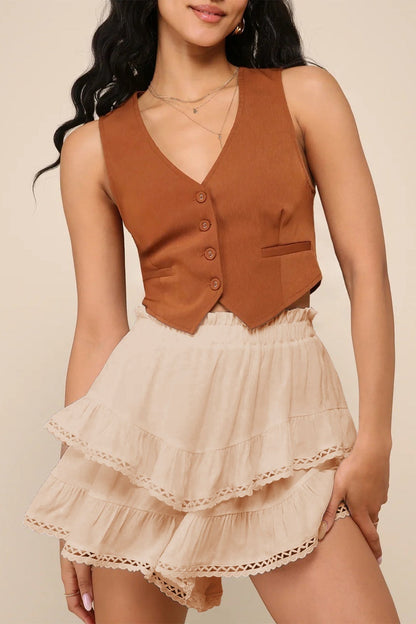 Ruched Tiered Ruffle Hem Skort for Women