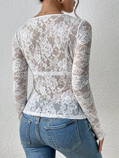 Lace Blouse with Long Sleeves and Sheer Details