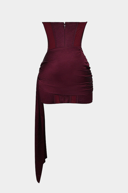 Burgundy Satin Asymmetrical Mini Dress