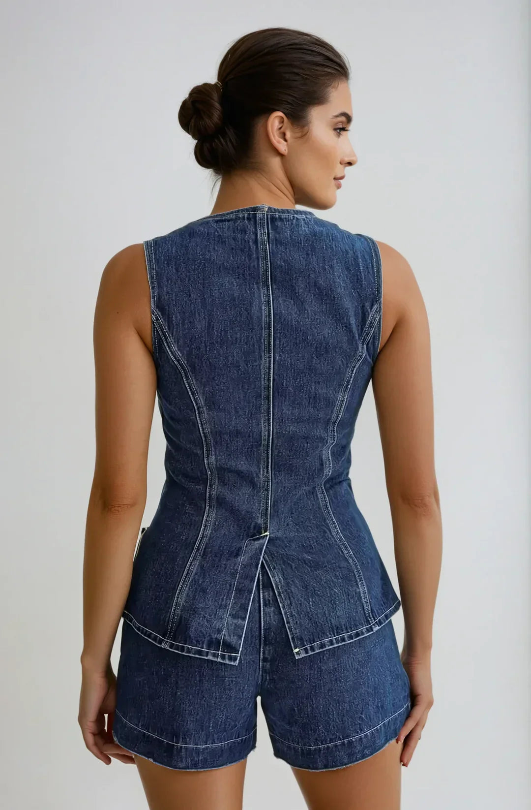 Relaxed Denim Gilet & Shorts Set