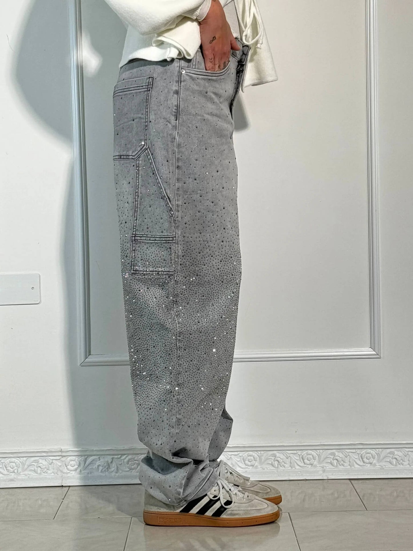 Sparkle Straight-Leg High Waist Jeans