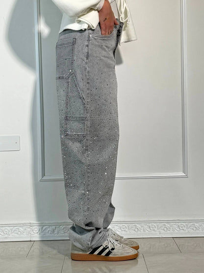 Sparkle Straight-Leg High Waist Jeans