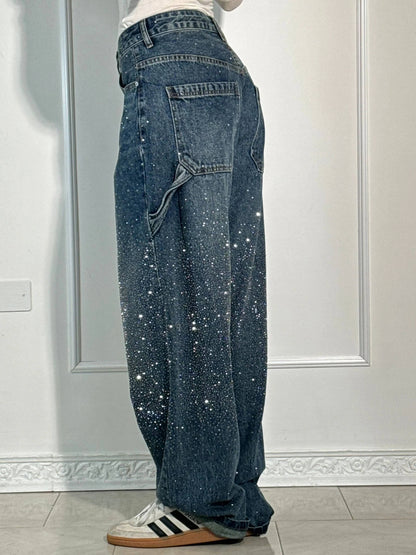 Sparkle Straight-Leg High Waist Jeans