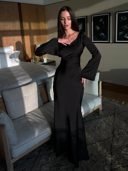 Elegant Long Sleeve Maxi Dress – Sophisticated Evening Gown