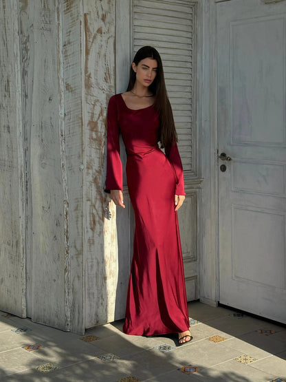 Elegant Long Sleeve Maxi Dress – Sophisticated Evening Gown