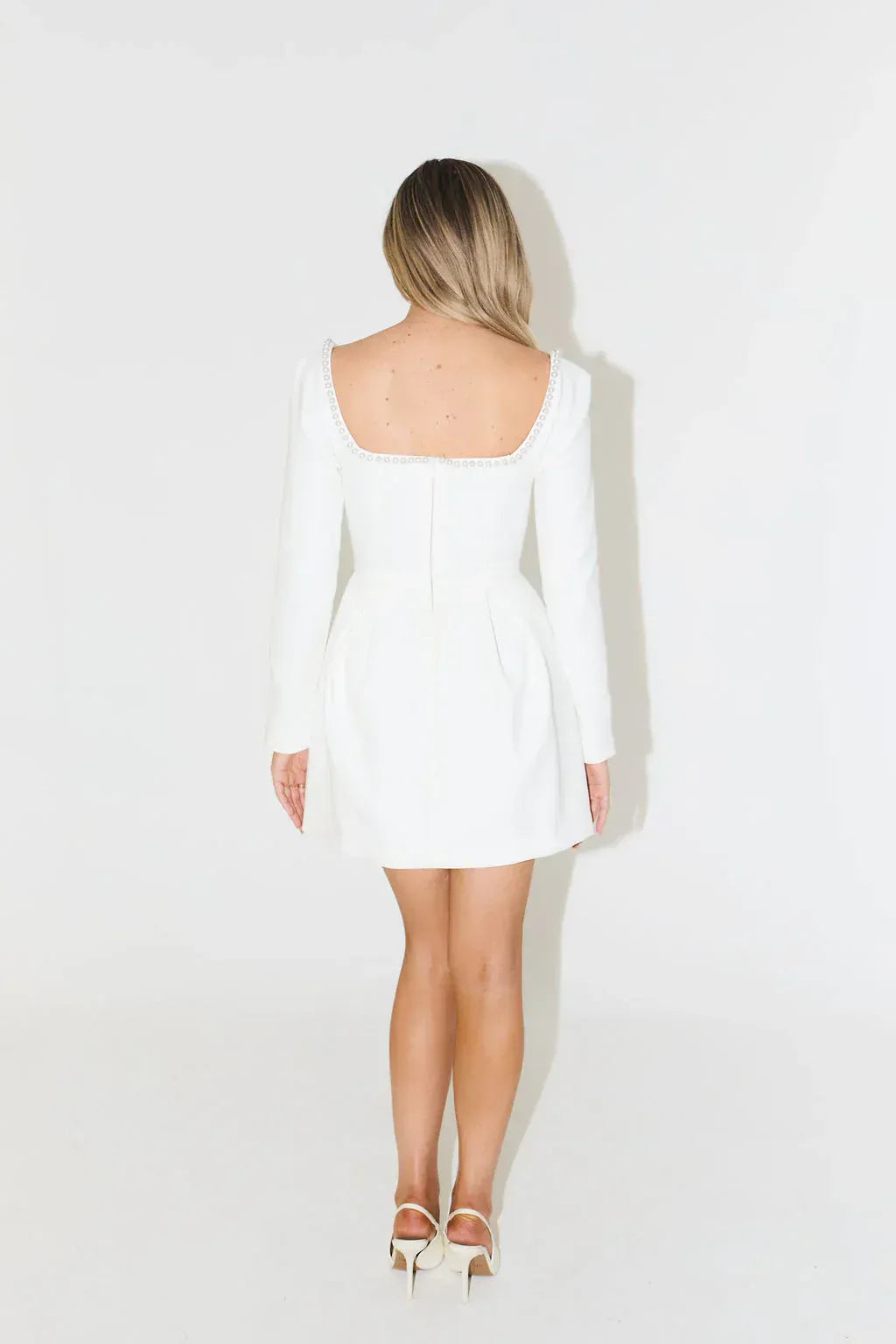 Mini Dress with Pearl Trim & Long Sleeves