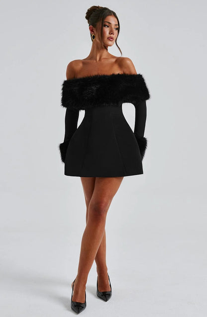 Women’s Mini Dress with Faux Fur Trim