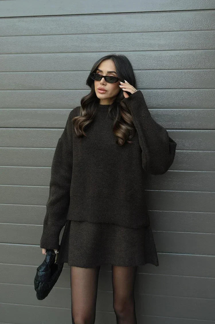 Elegant Sweater & Skirt Co-Ord Set - Two-Piece Knit Set