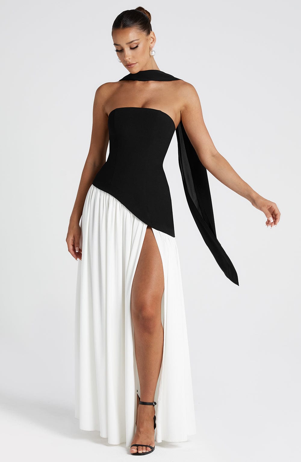Strapless Maxi Dress with High Slit & Asymmetric Waist