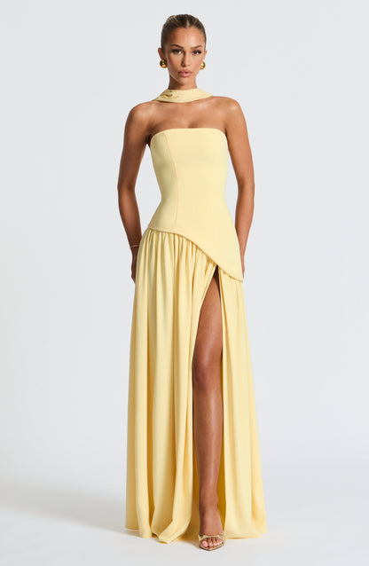 Strapless Maxi Dress with High Slit & Asymmetric Waist