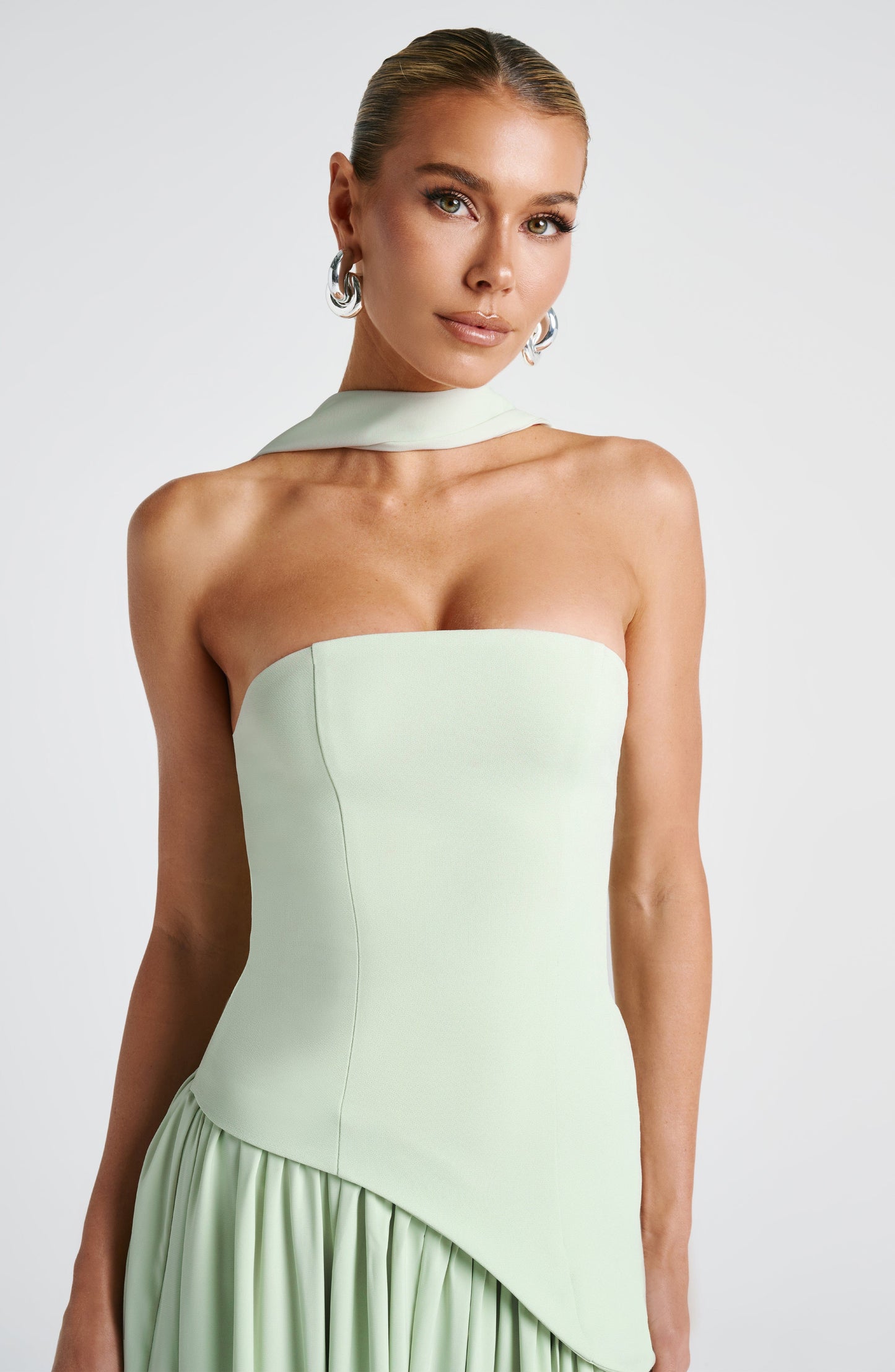 Strapless Maxi Dress with High Slit & Asymmetric Waist
