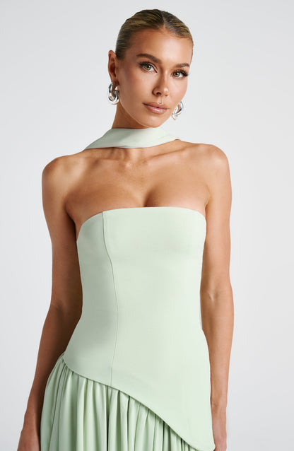 Strapless Maxi Dress with High Slit & Asymmetric Waist