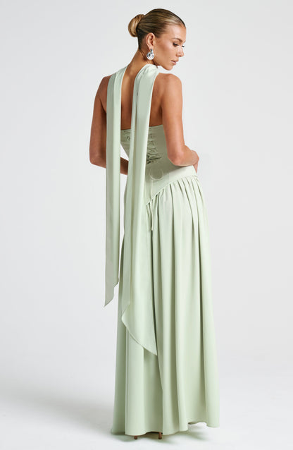 Strapless Maxi Dress with High Slit & Asymmetric Waist