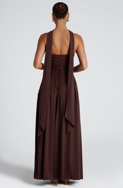 Strapless Maxi Dress with High Slit & Asymmetric Waist