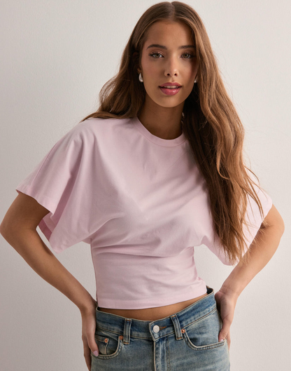 Cropped Relaxed Fit T-Shirt with Wide Sleeves