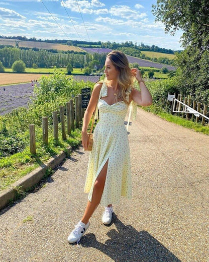 Elegant Floral Thigh Split Dress