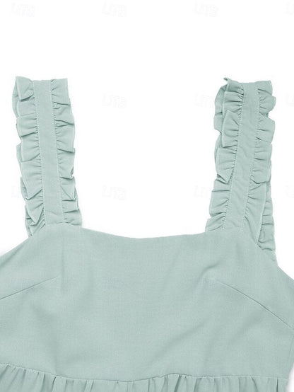 Ruffled Strap Romper in Lightweight Fabric