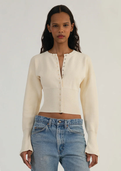 Women’s Fitted Button-Up Cardigan | Long Sleeve Cropped Knit Top
